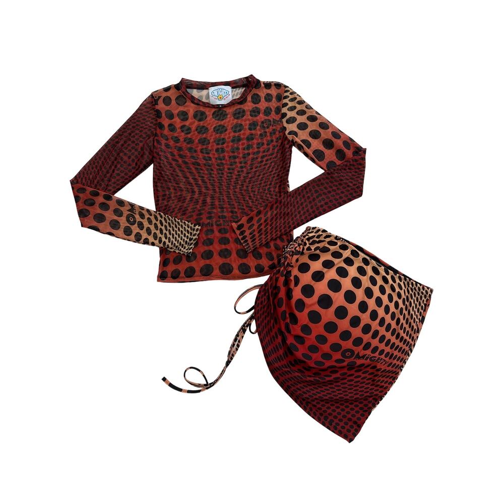 omighty - Illusion Gradient Matching Long Sleeve Top and Skirt in Brown